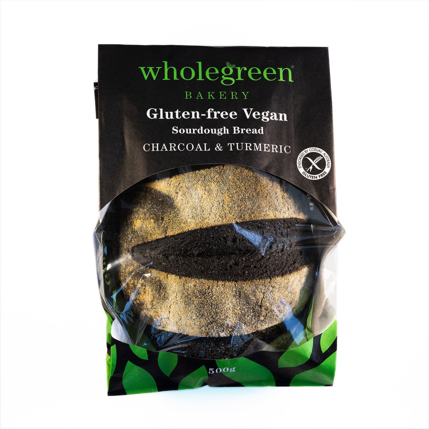 Wholegreen Bakery Gluten Free Vegan Charcoal and Turmeric Sourdough Bread 500g