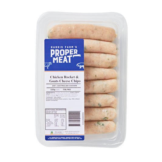 Harris Farm's Proper Meat Chicken, Rocket and Goats Cheese Chipolatas 320g