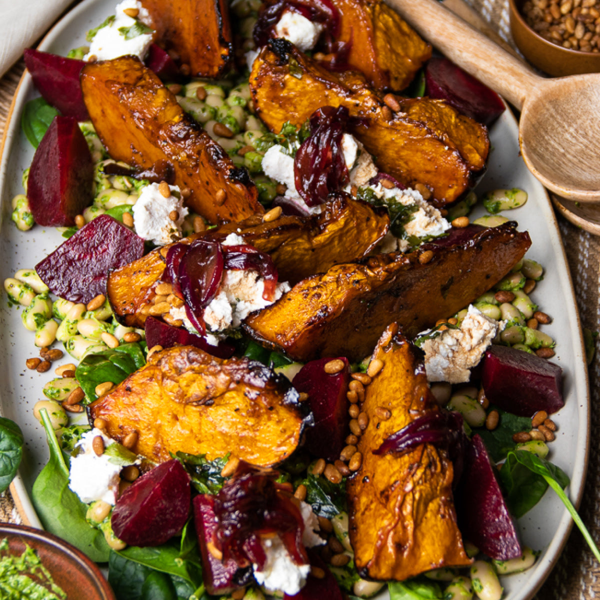 Persian Style Roasted Pumpkin - with Cannellini Beans, Salsa Verde and Beetroot