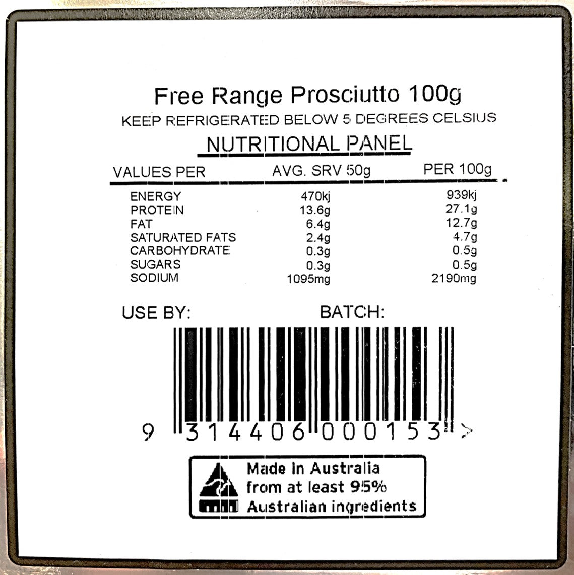 B-B Products Prosciutto Crudo 100g