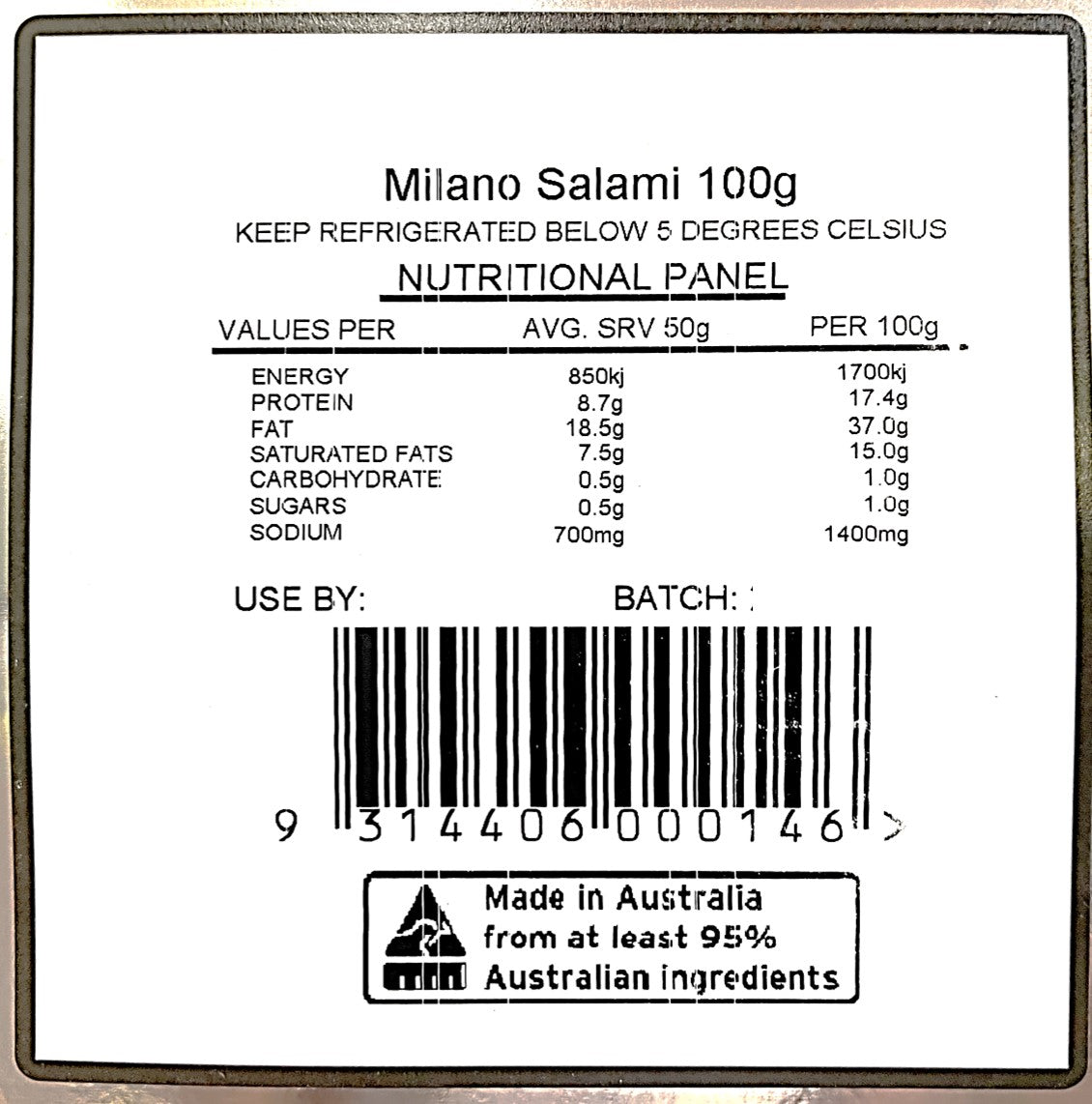 B-B Products Salami Milano 100g