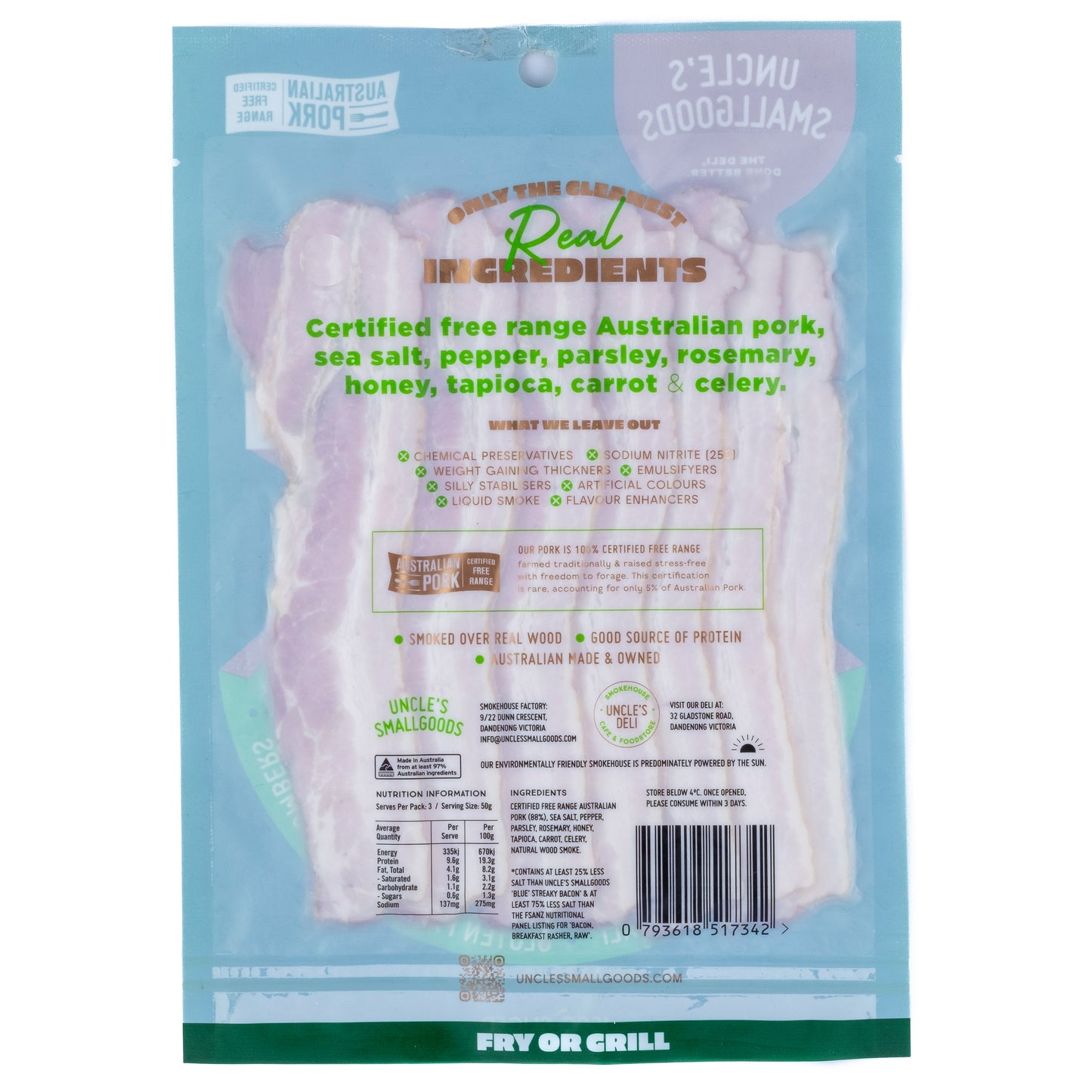 Uncle Smallgoods Nitrate Free Bacon 150g