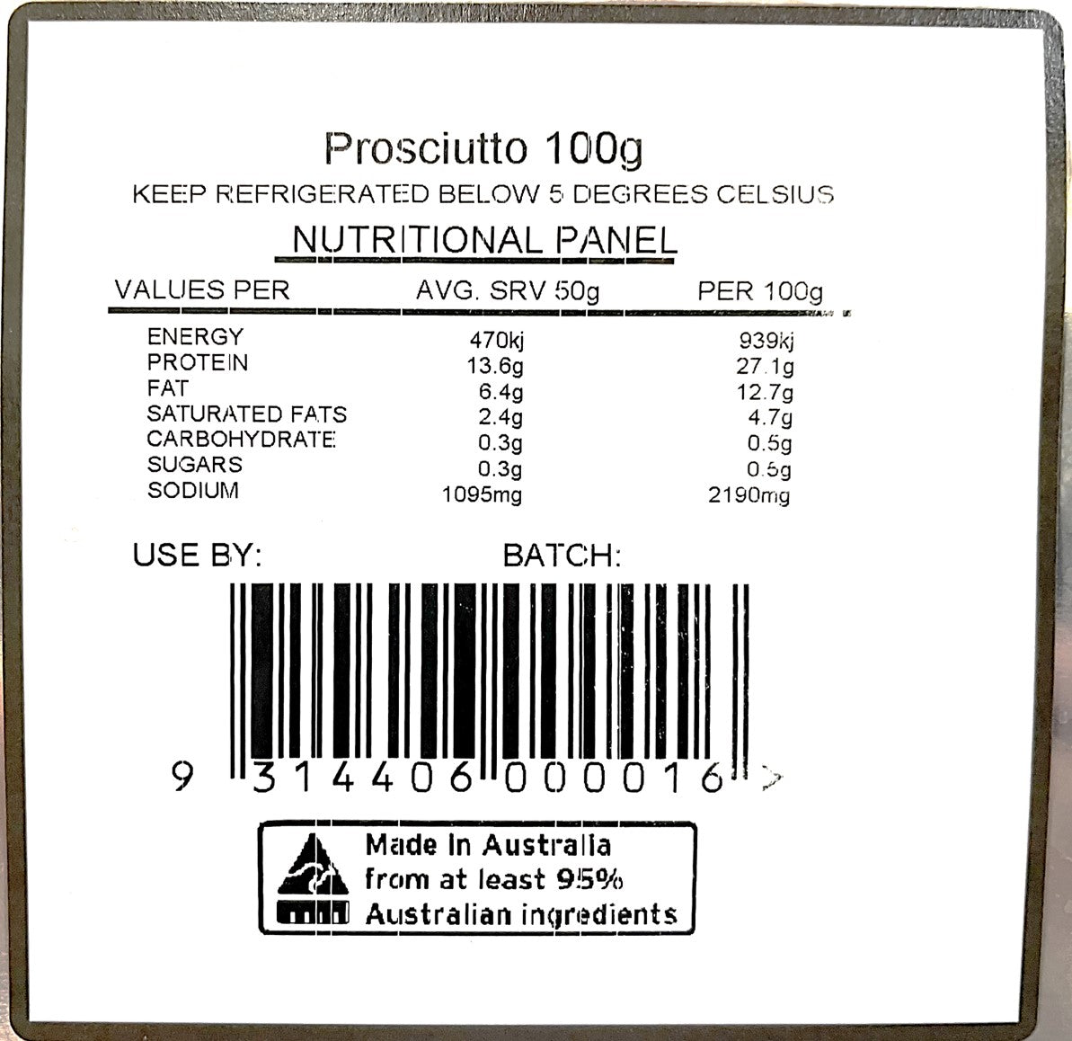 B-B Products Free Range Prosciutto 100g