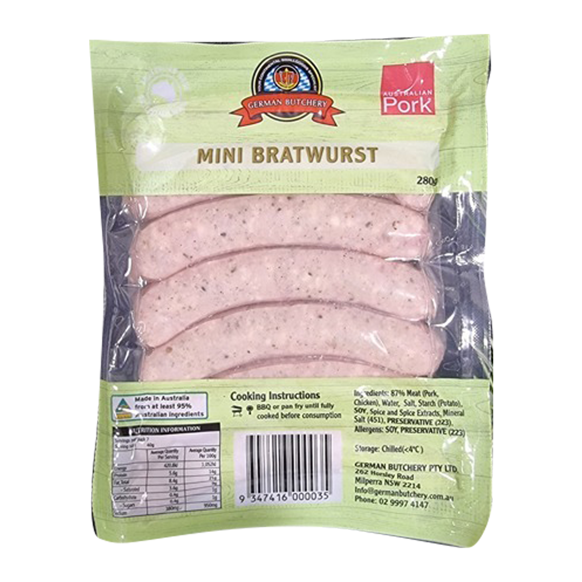 German Butchery Mini German Bratwurst x10 280g