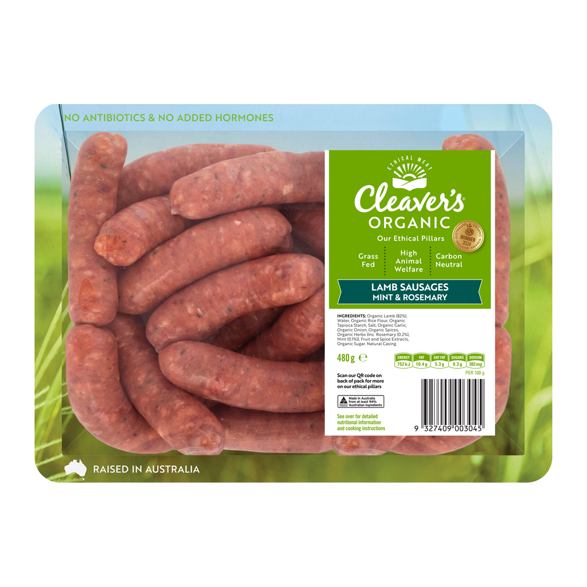 Cleaver's Organic Lamb and Rosemary Sausages 480g