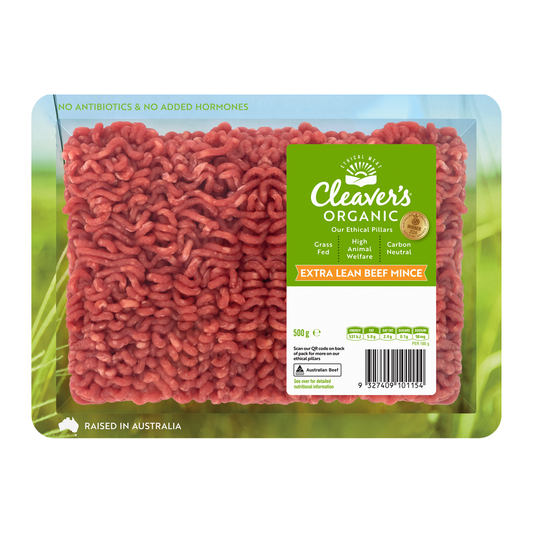 Cleaver's Organic Free Range and Grass Fed Extra Lean Beef Mince 500g