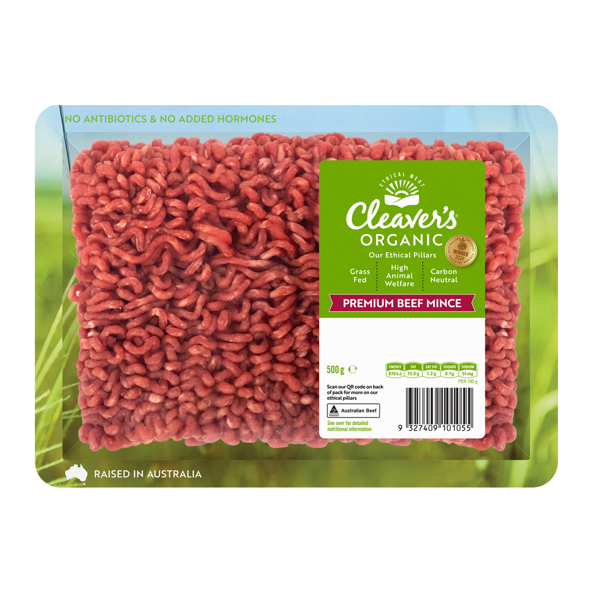 Cleaver's Organic Free Range and Grass Fed Premium Beef Mince 500g