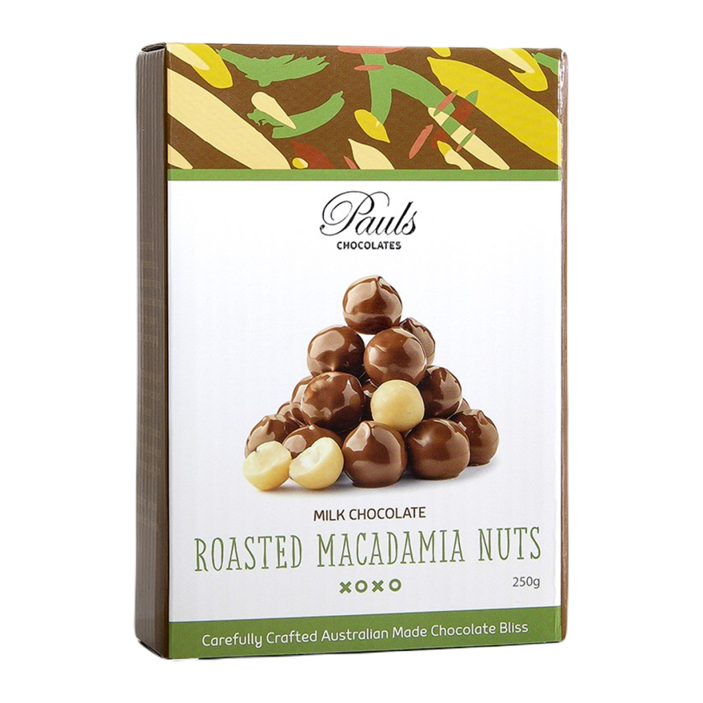 Pauls Roasted Macadamias Milk Chocolate 250g