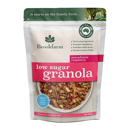 Brookfarm Low Sugar Granola Macadamia Raspberry 400g