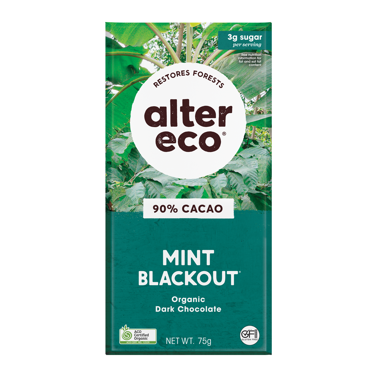 Alter Eco Organic 90% Dark Chocolate Mint Blackout 75g