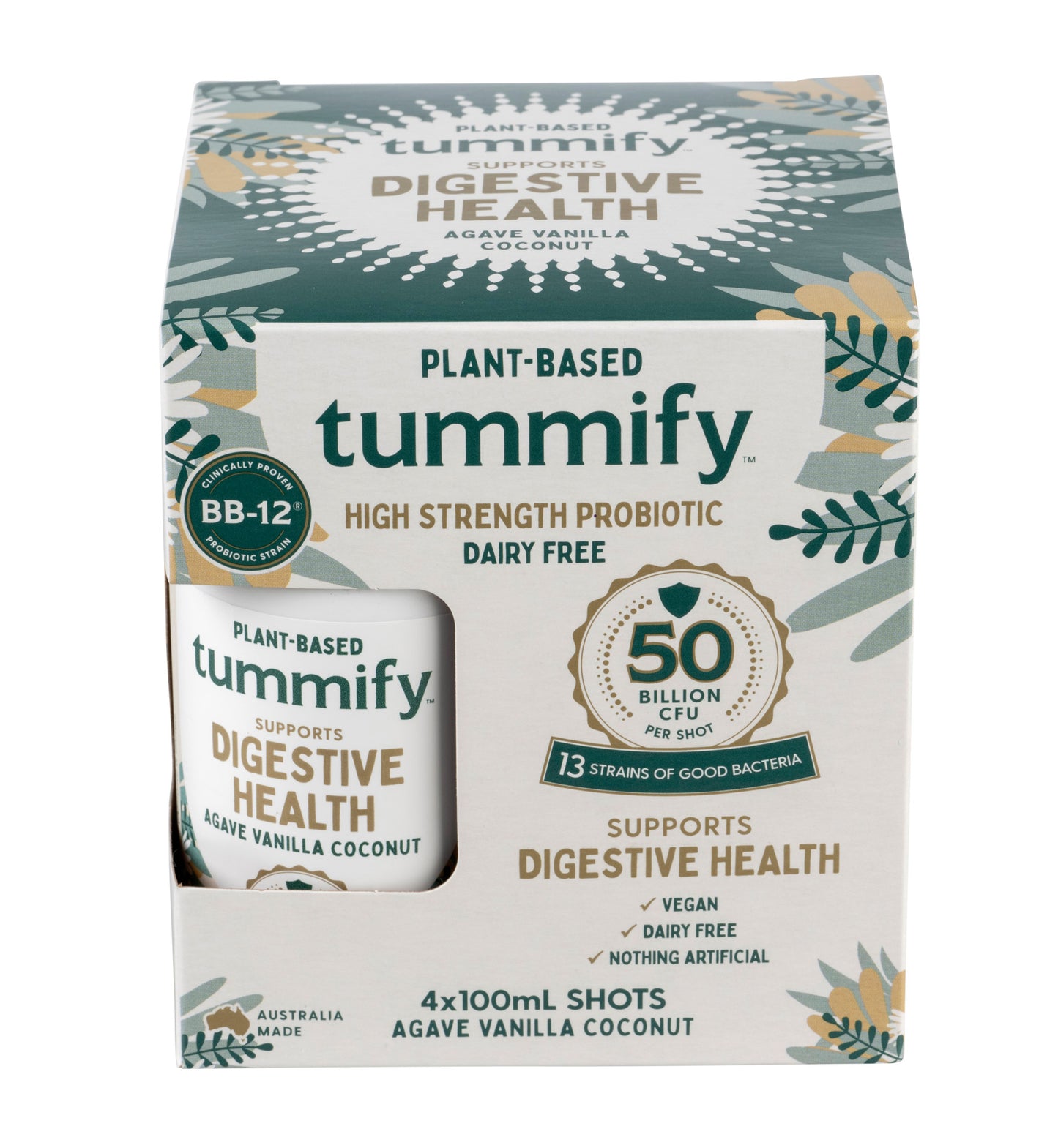 Tummify Plant Based High Strength Probiotic Shot Agave, Vanilla & Coconut 4 x 100ml