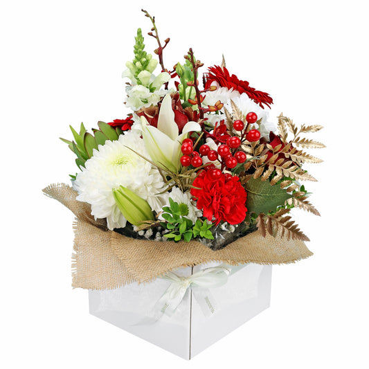 Christmas Buds and Bloom Flower Arrangement in Box Medium