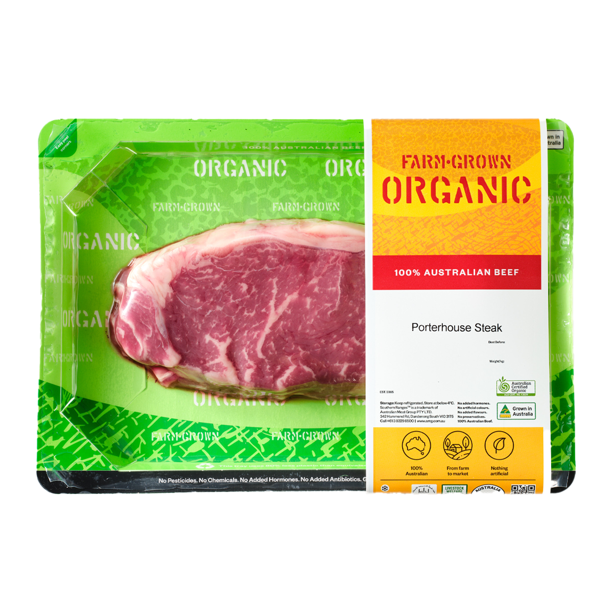 Farm Grown Organic Beef Porterhouse Steak 150-250g