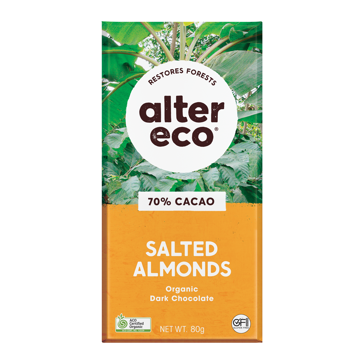 Alter Eco Organic Dark Chocolate Salted Almond 80g