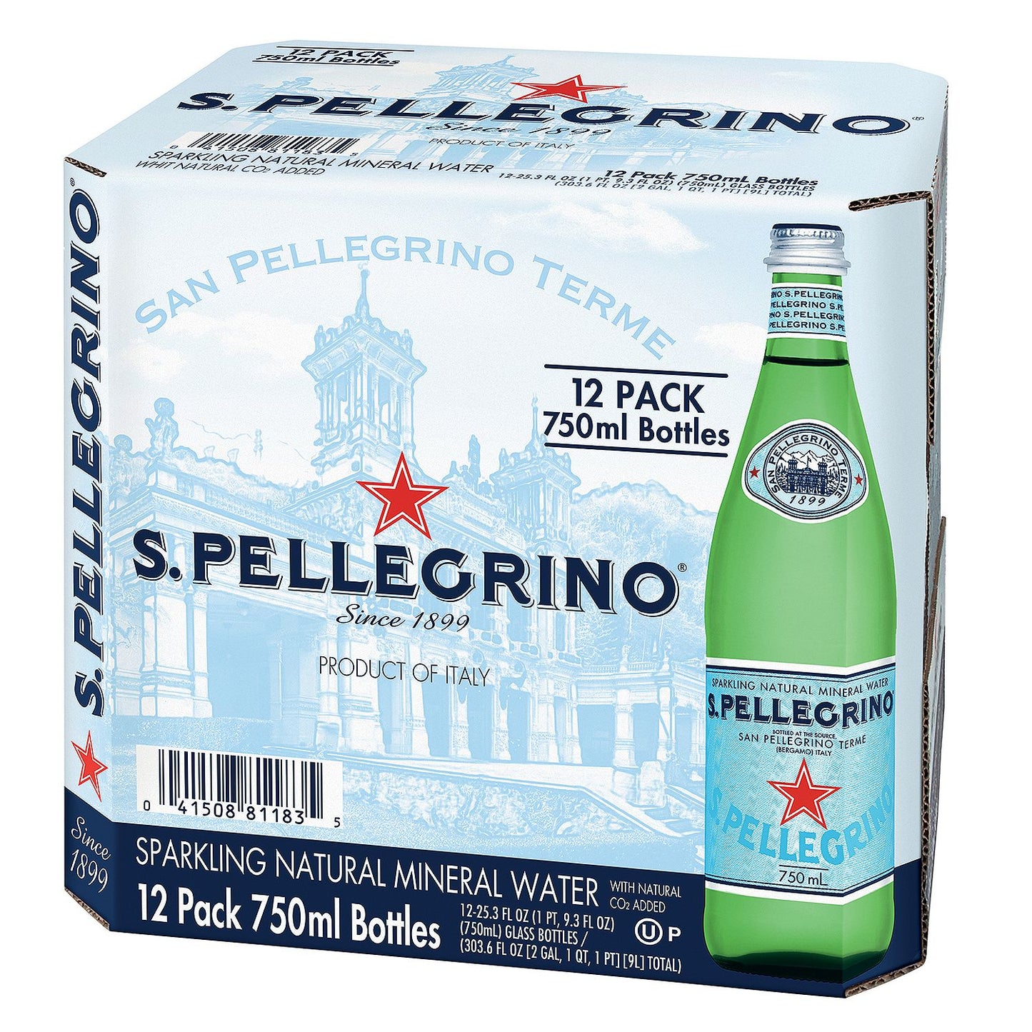 San Pellegrino Sparkling Natural Mineral Water Glass Bottle Twist Top Case 12 x 750ml