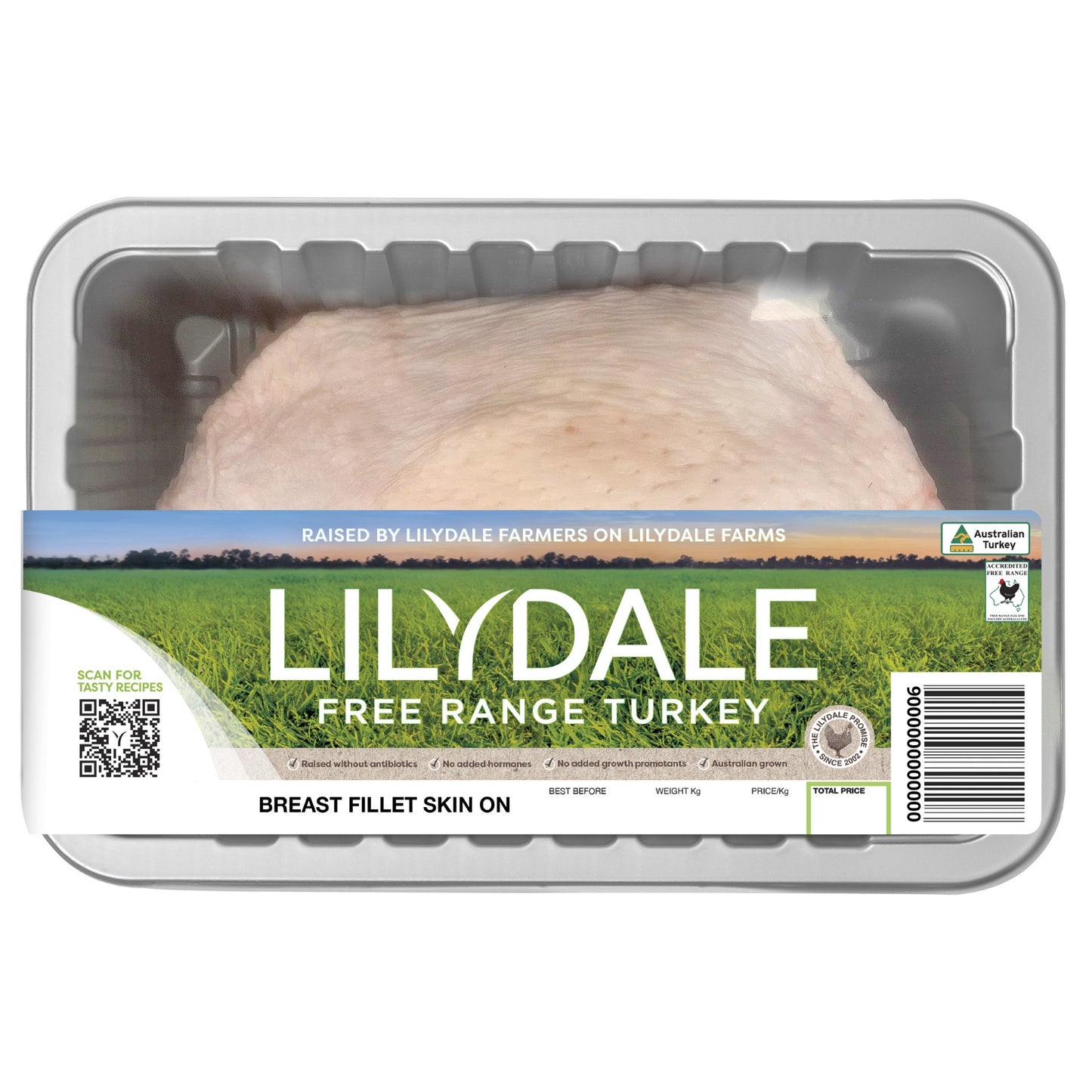 Lilydale Turkey Breast Fillet Skin On 600-900g