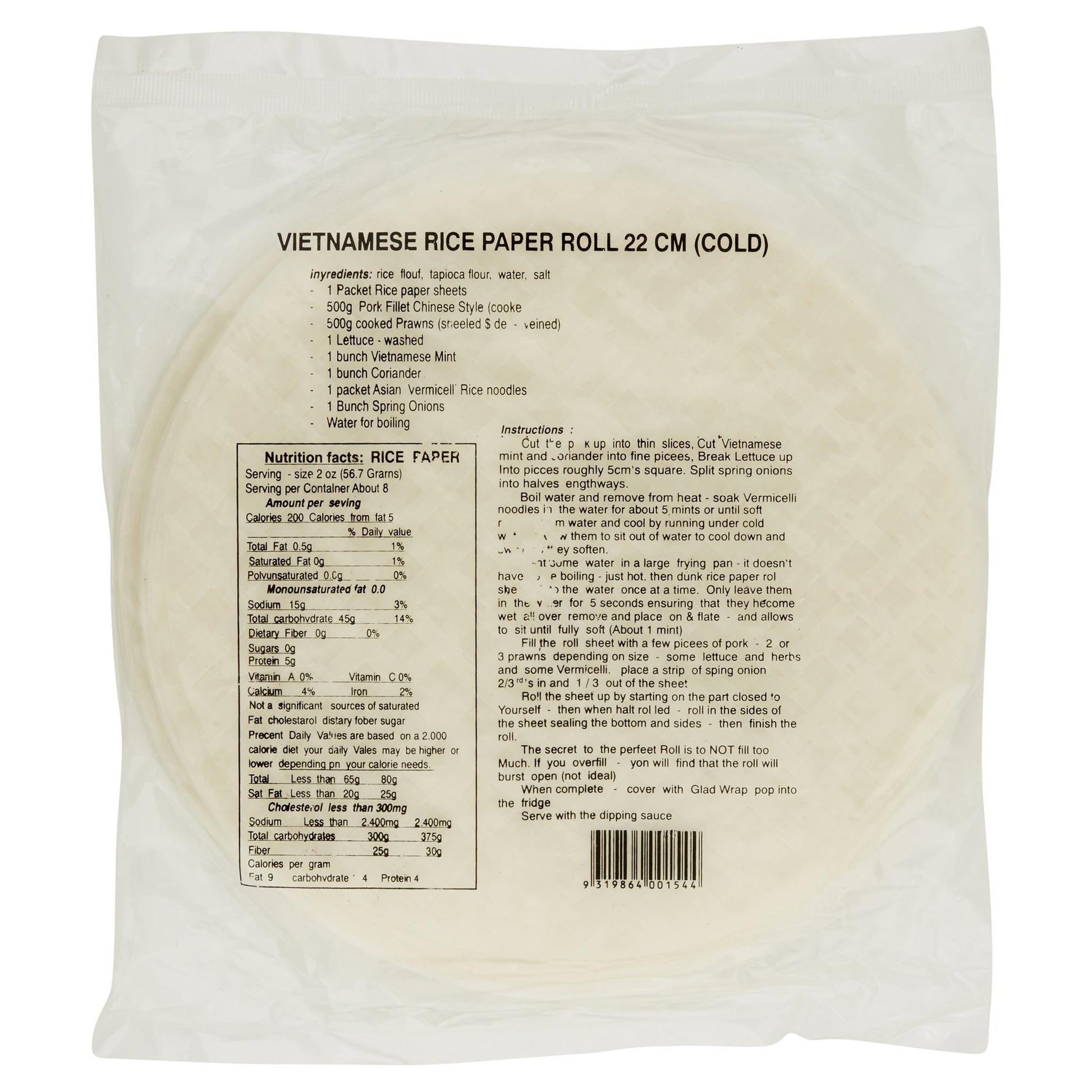 Osha 22Cm Rice Paper 375g , Grocery-Quinoa/Noodle - HFM, Harris Farm Markets
 - 2