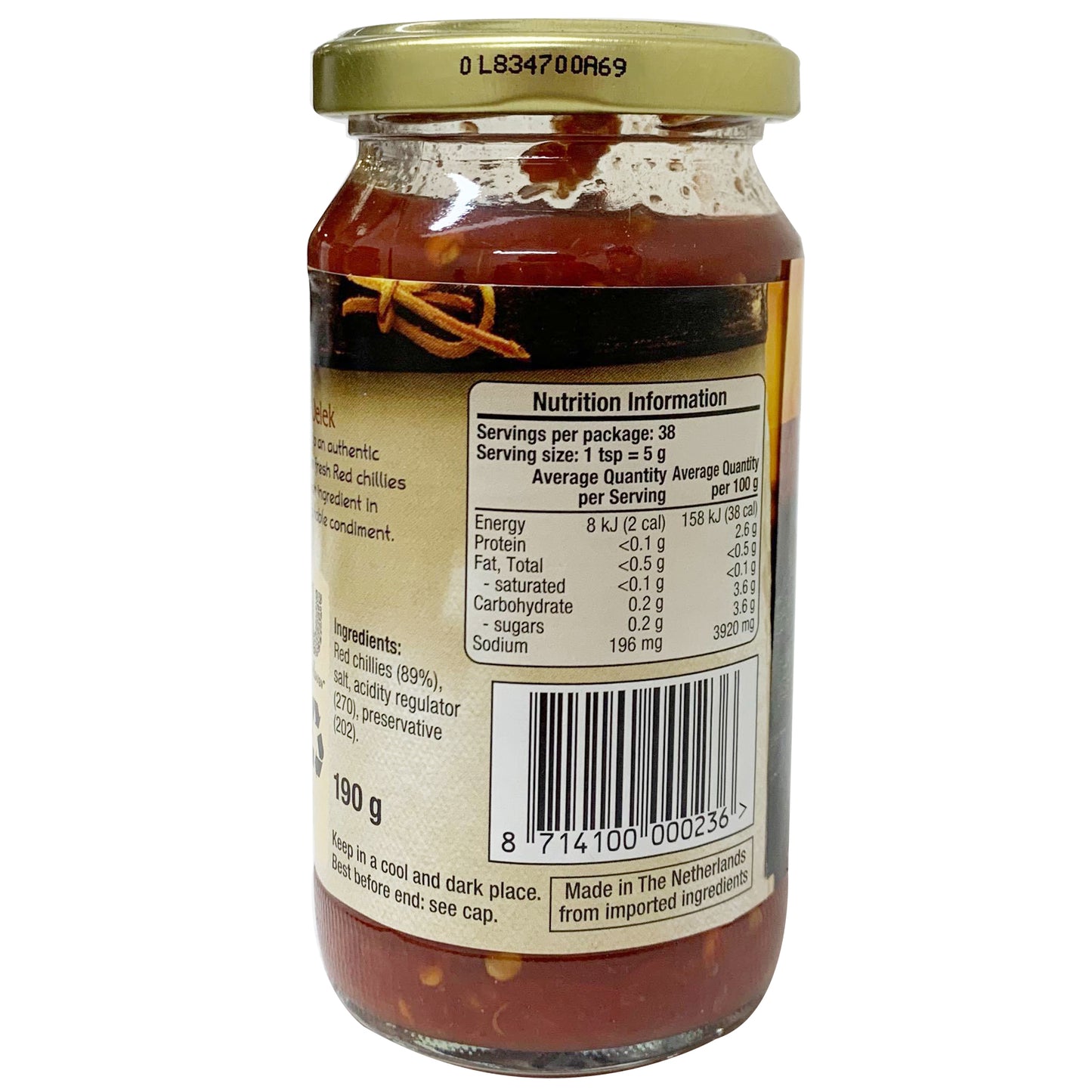 Conimex Sambal Oelek Hot Chilli Paste 190g