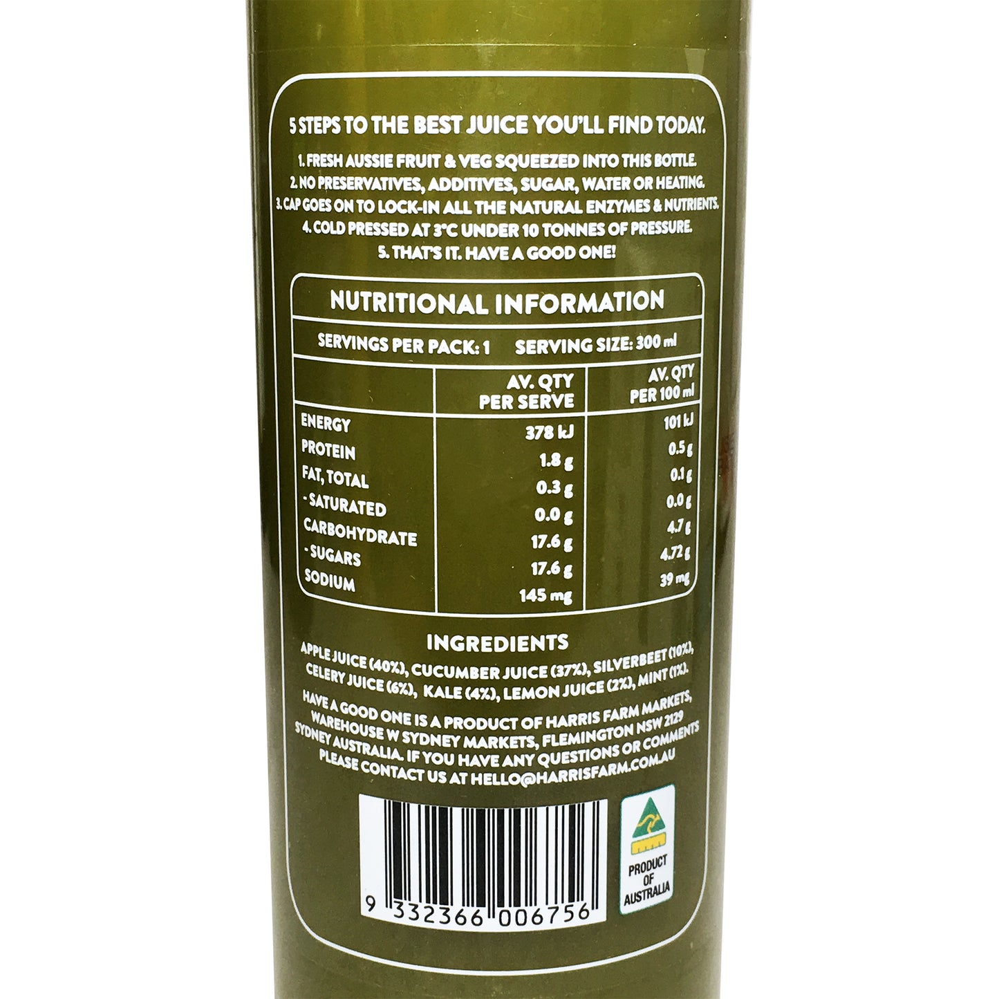 Harris Farm Cold Pressed Green Detox Juice 300ml