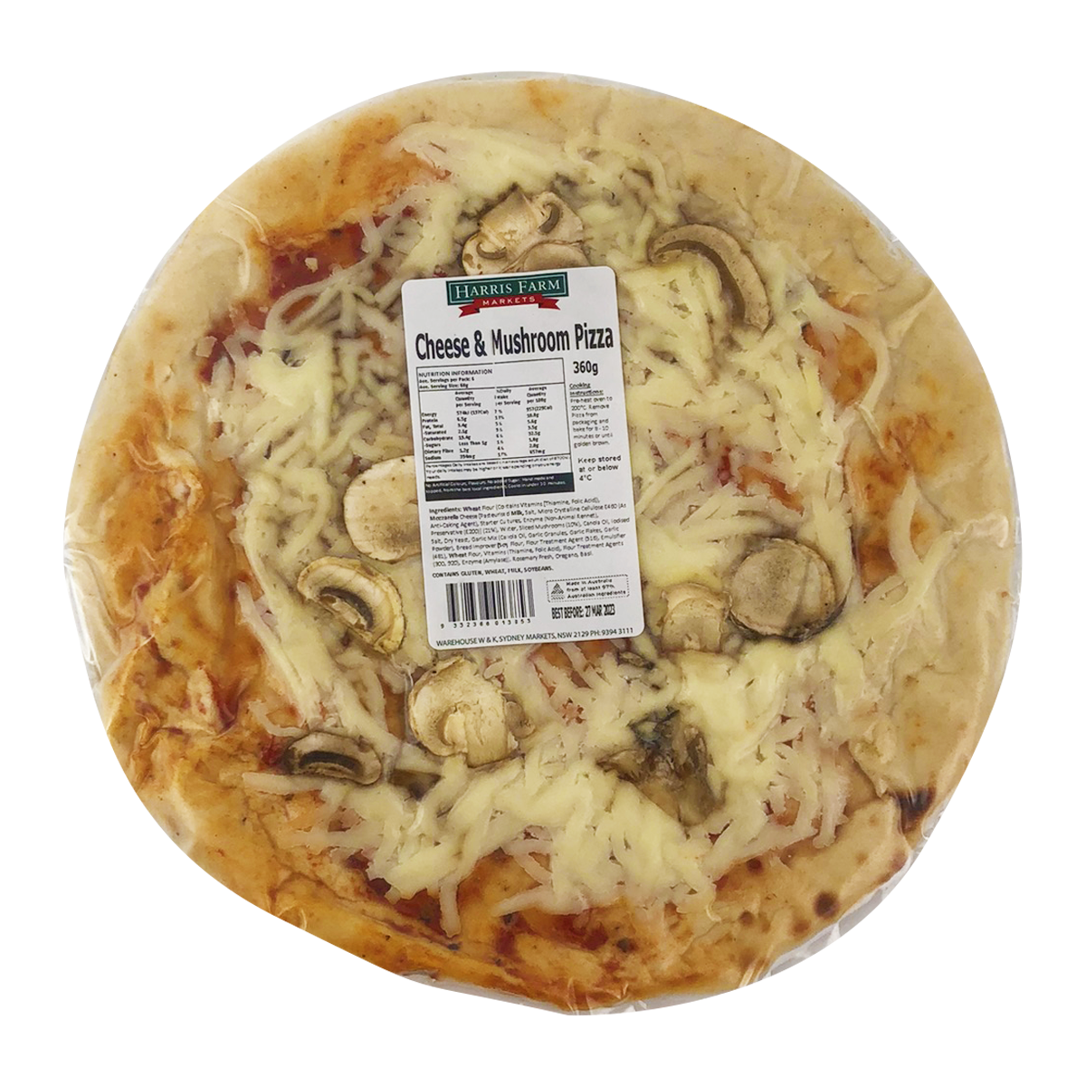 Harris Farm Pizza Cheese and Mushroom 400g