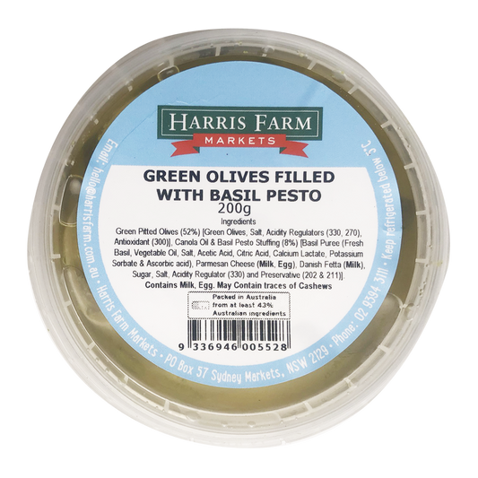 Harris Farm Green Olives with Basil Pesto 200g