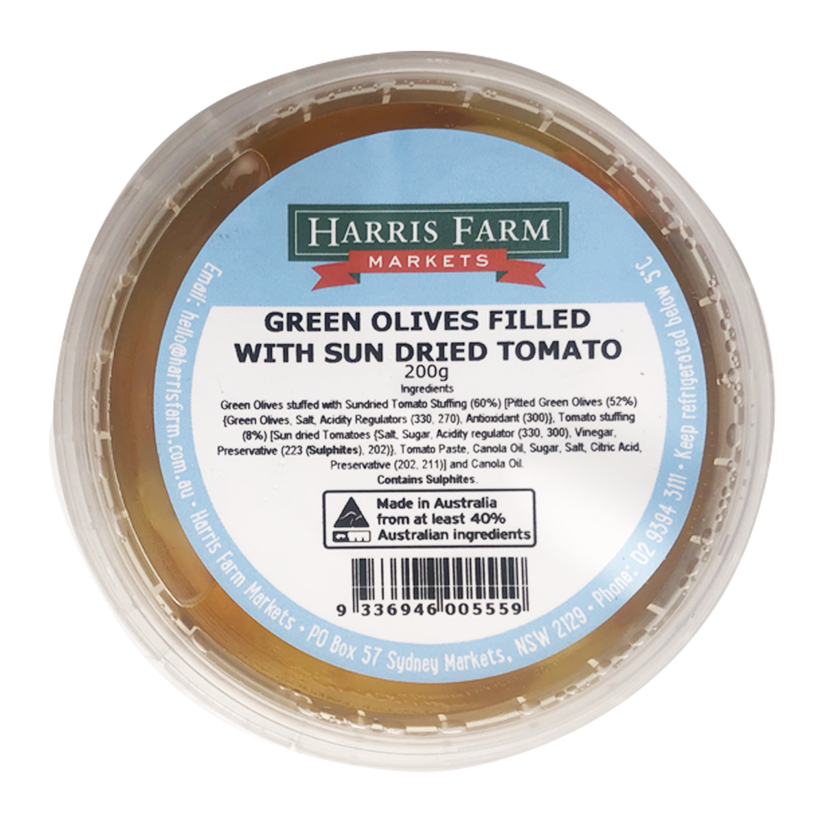 Harris Farm Green Olives with Sun Dried Tomato 200g