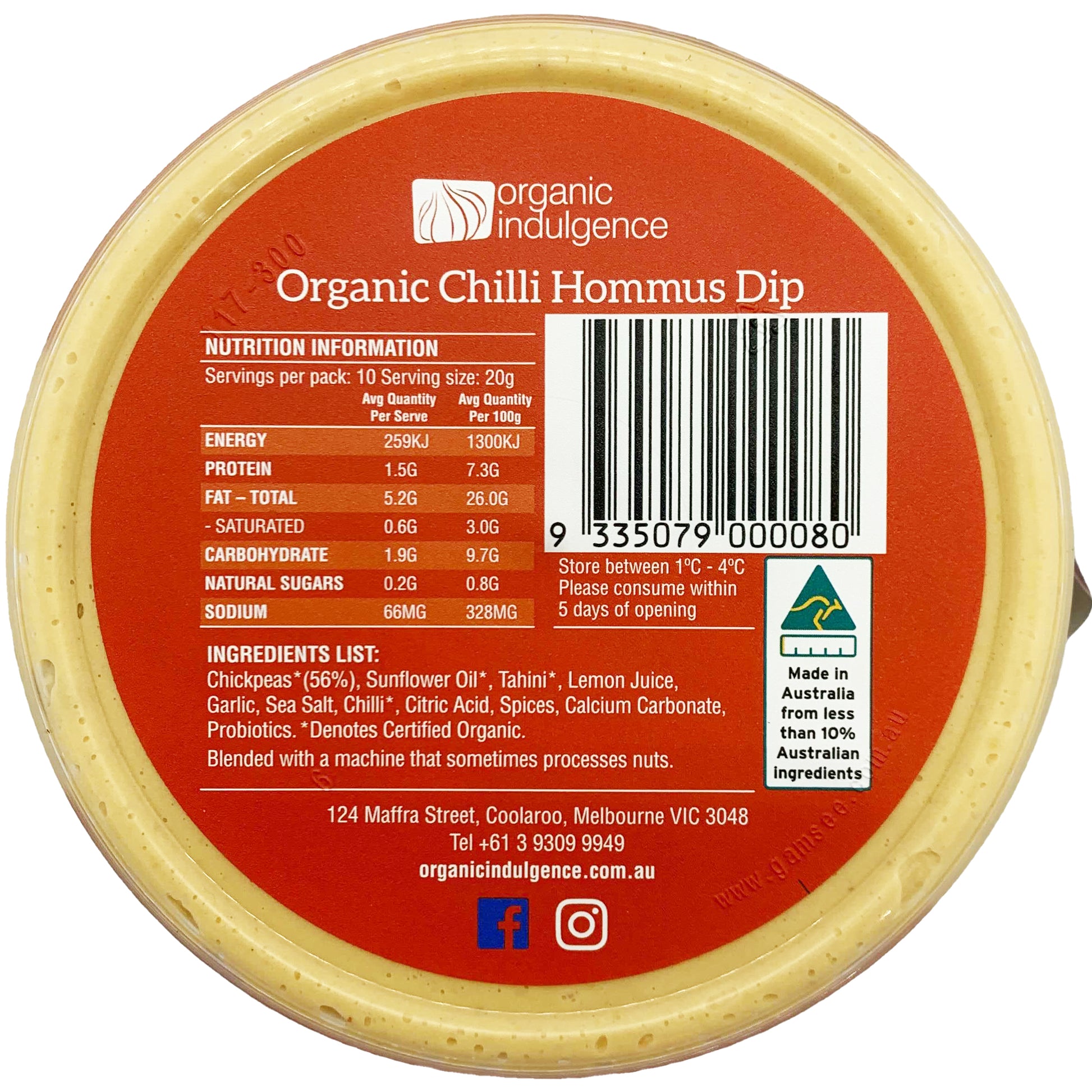 Organic Indulgence Organic Chilli Hommus Dip | Harris Farm Online