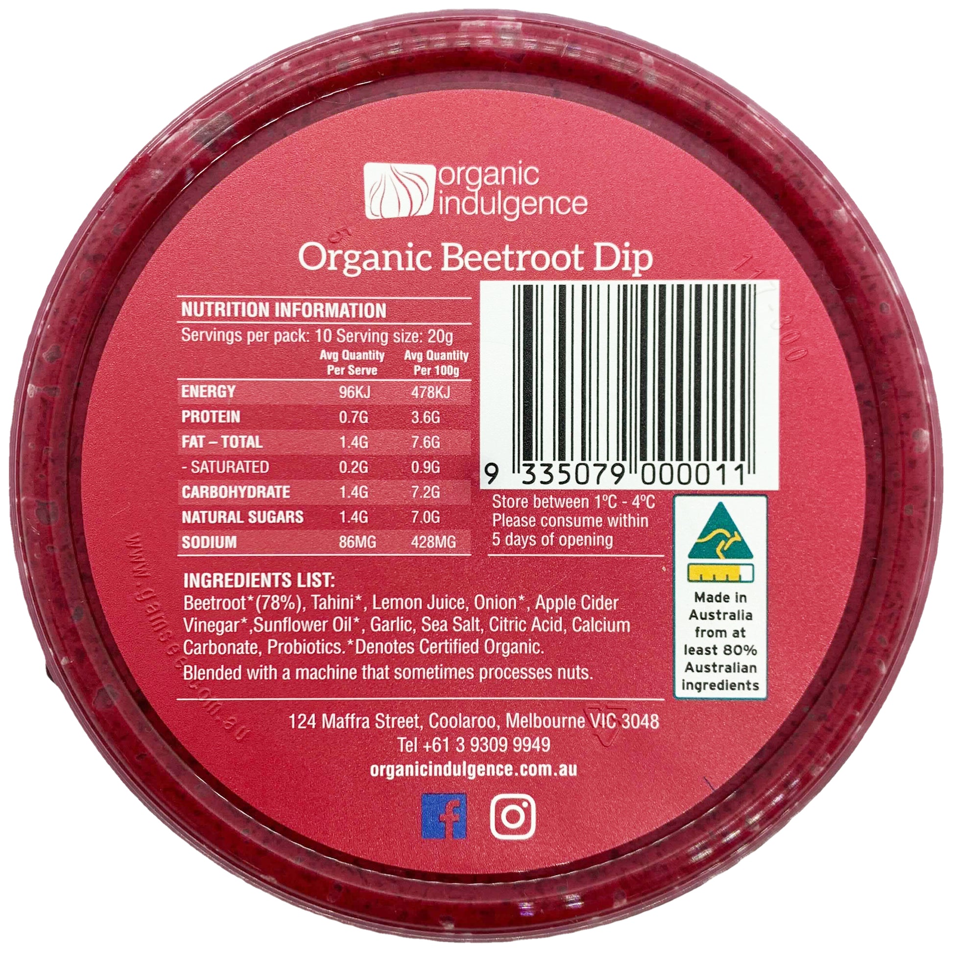 Organic Indulgence Organic Beetroot Dip | Harris Farm Online