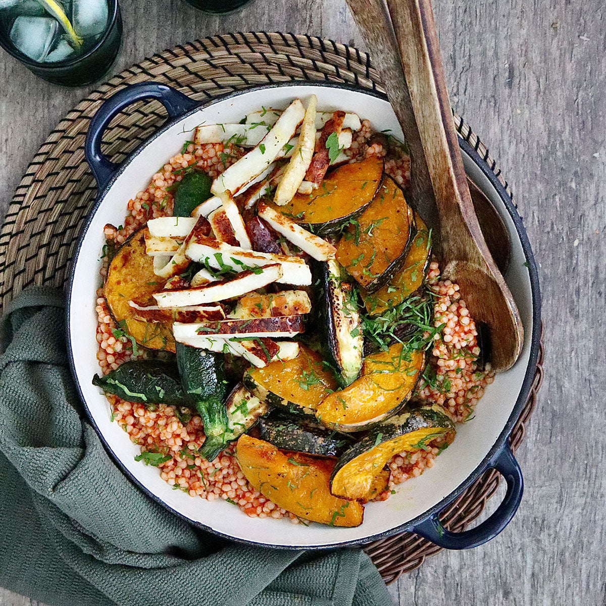 Tomato Based Israeli Couscous - with Roasted Pumpkin and Halloumi | Harris Farm Online