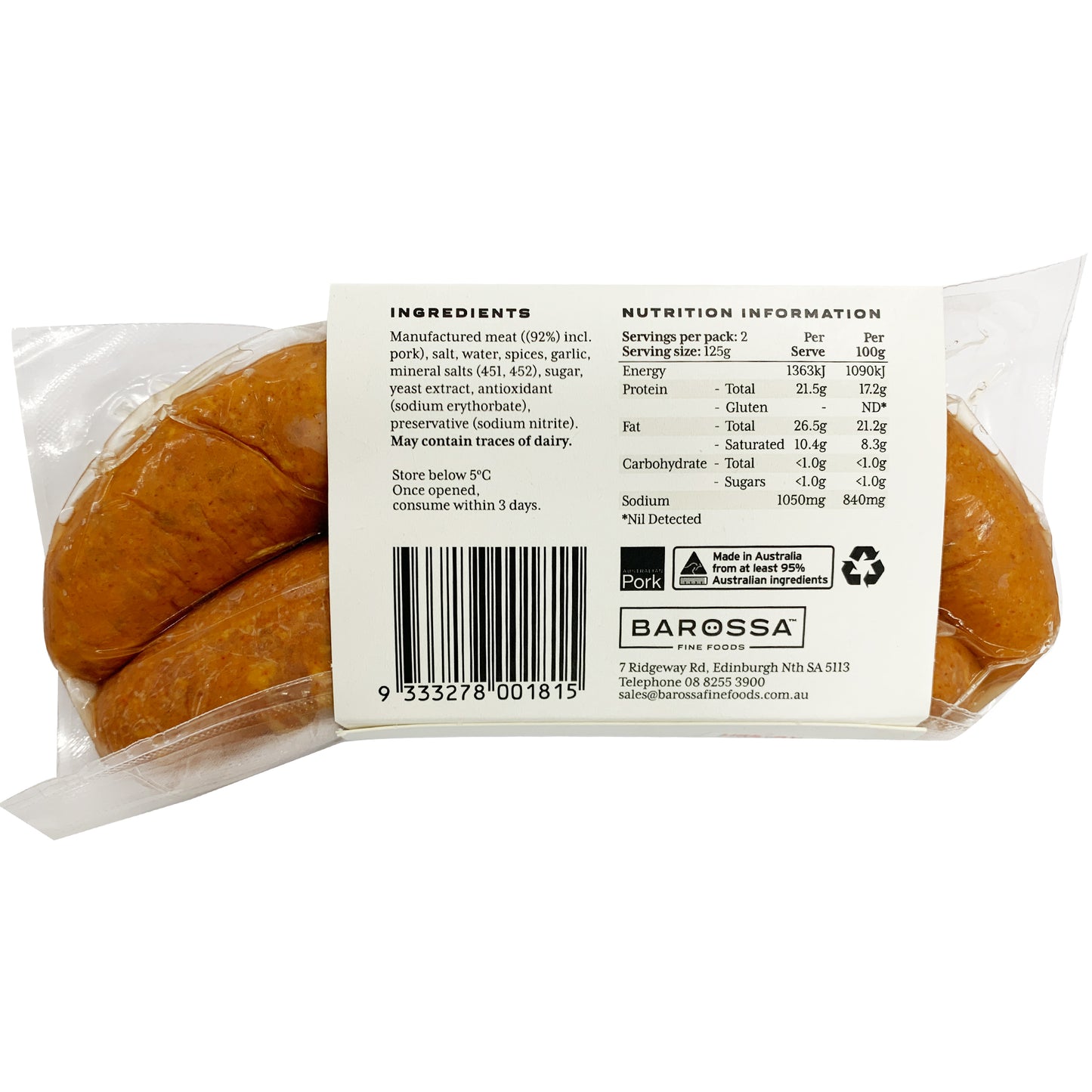 Barossa Fine Foods Smoked Chorizo | Harris Farm Online