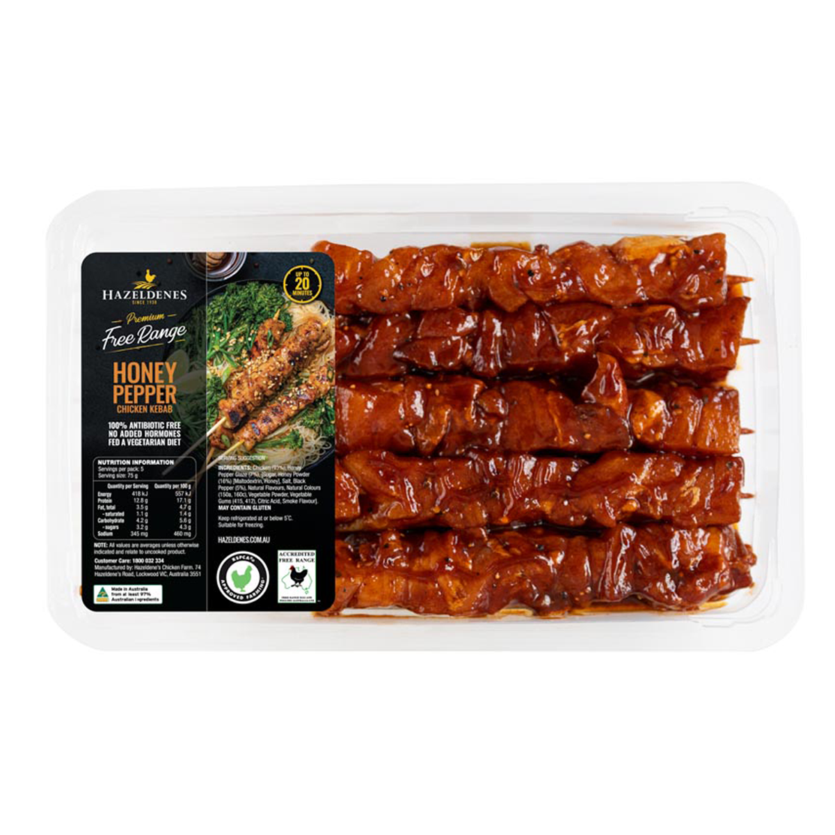 Hazeldenes Free Range Chicken Kebabs Honey Pepper 375g