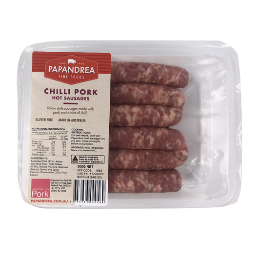 Papandrea Fine Foods Chilli Pork Sausages 500g