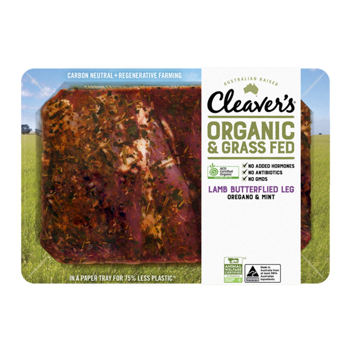 Cleavers Organic and Grass Fed Lamb Butterflied Leg Oregano and Mint 900-1.5kg