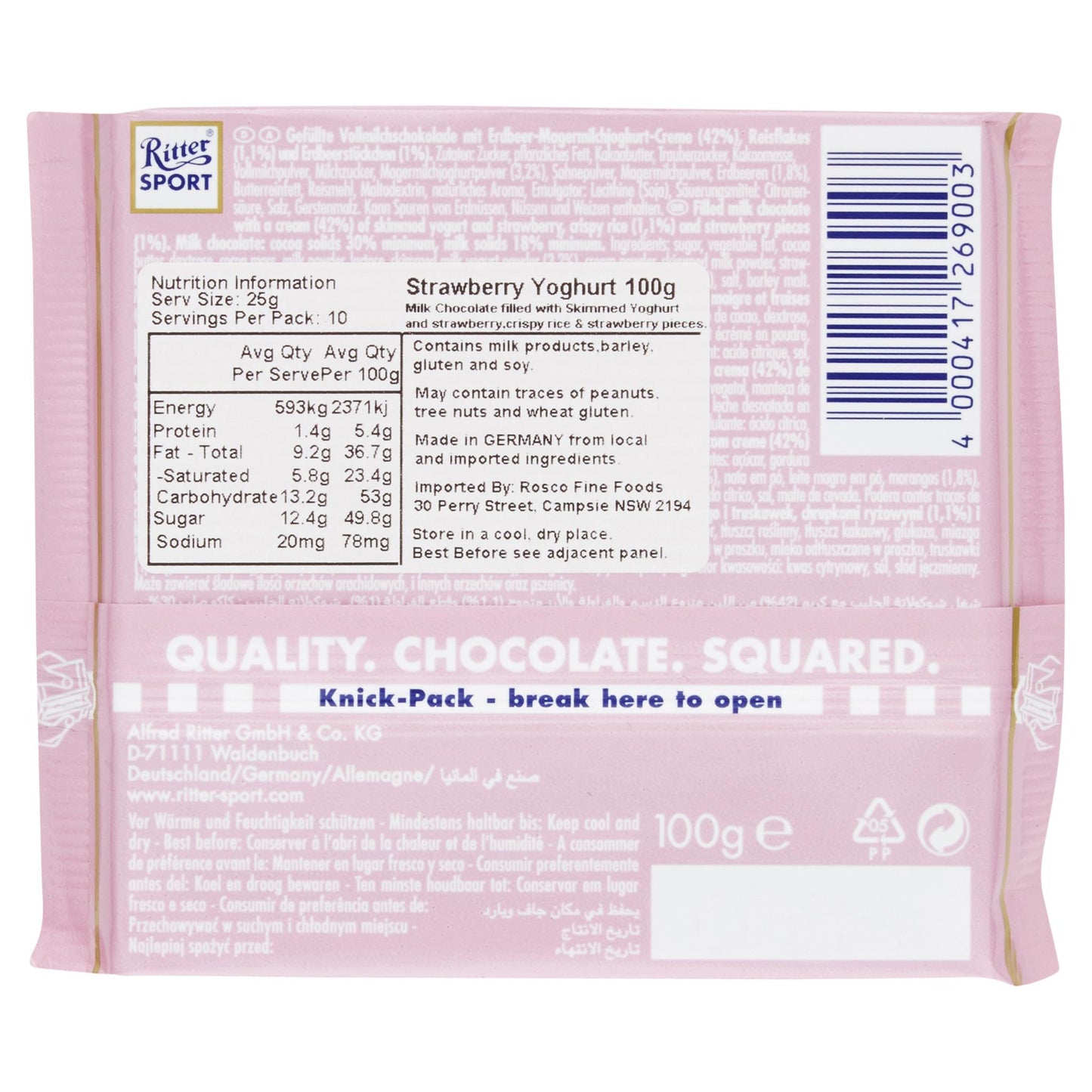 Ritter Strawberry Yoghurt Milk Chocolate 100g , Grocery-Confection - HFM, Harris Farm Markets
 - 2