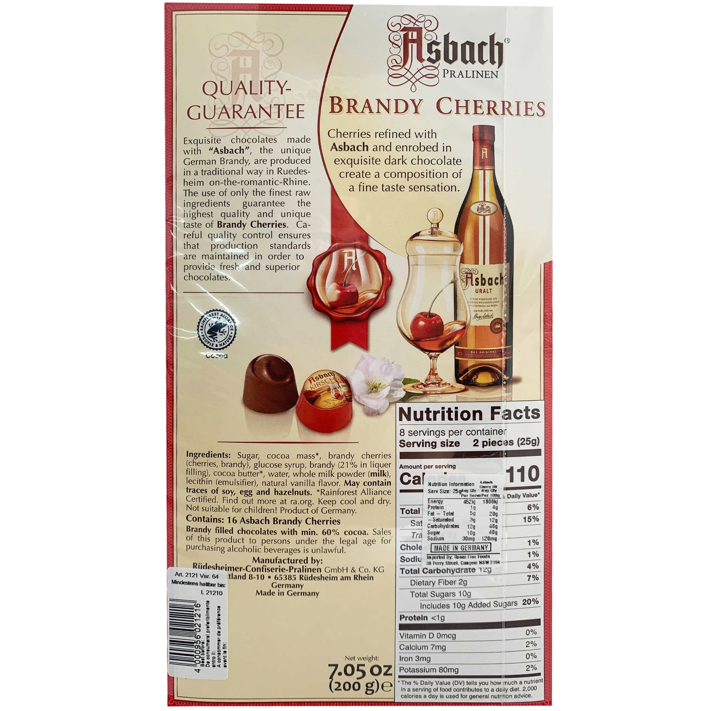 Asbach Dark Chocolate Brandy Cherries 200g | Harris Farm Online