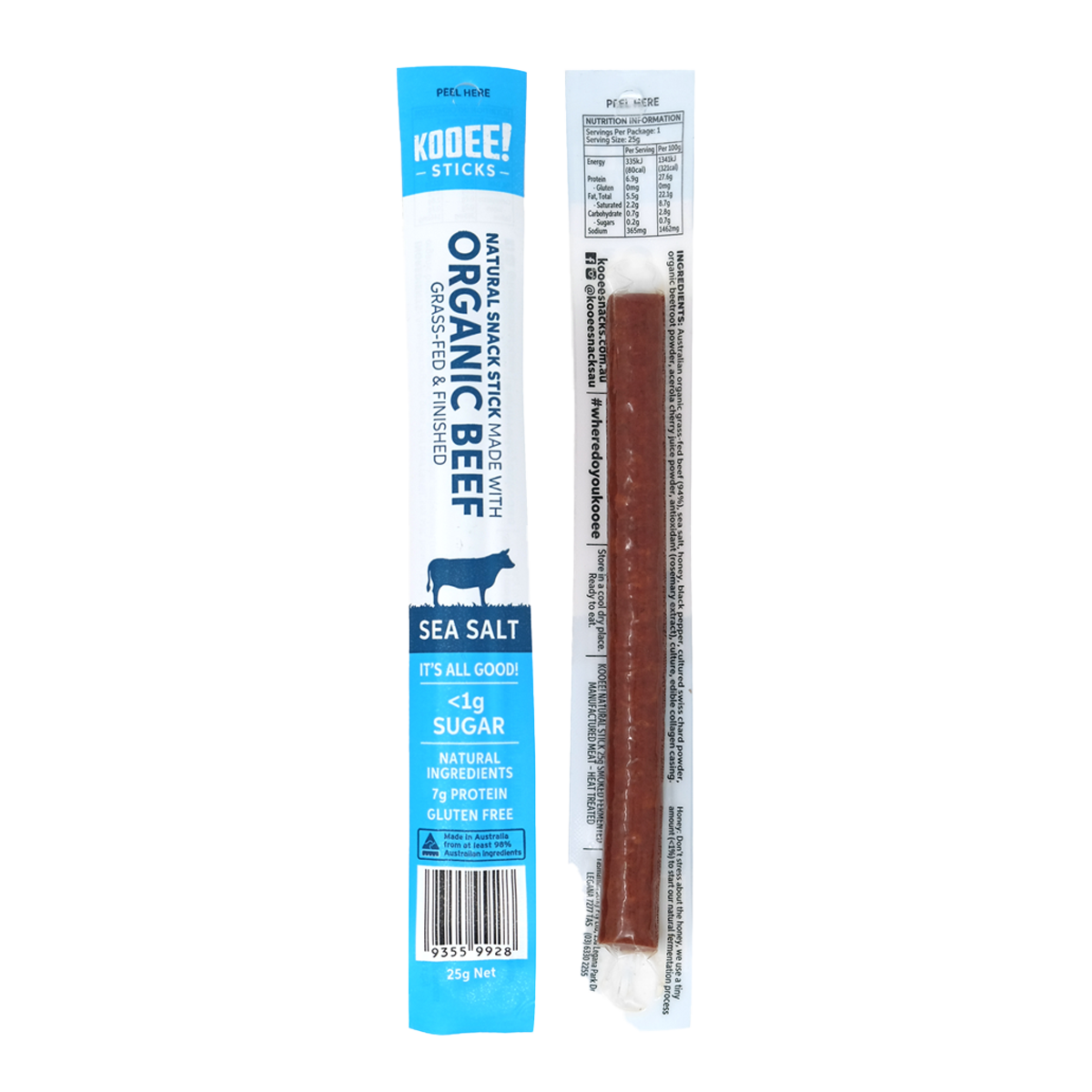 Kooee Organic Grass Fed Beef Stick Sea Salt 25g