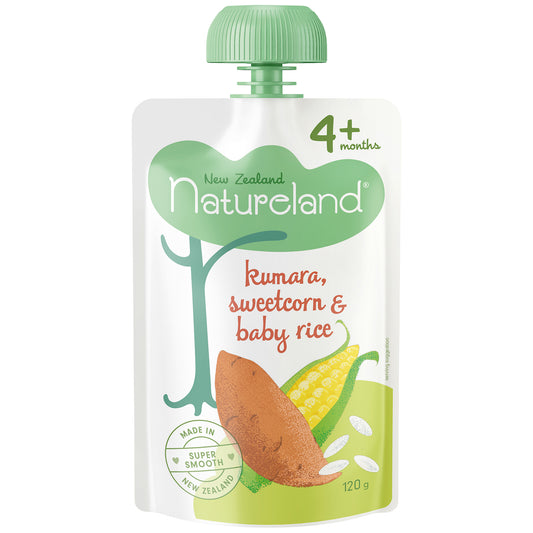 Natureland Kumera, Sweetcorn and Baby Rice 4 Months+ 120g