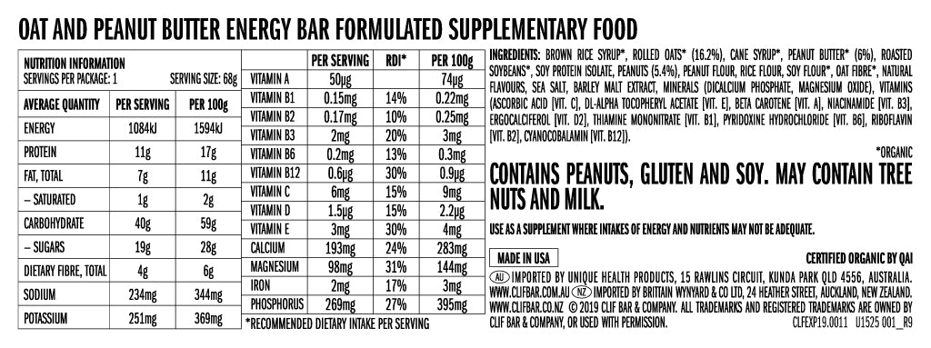 Clif Bar Crunchy Peanut Butter Energy Bar  | Harris Farm Online