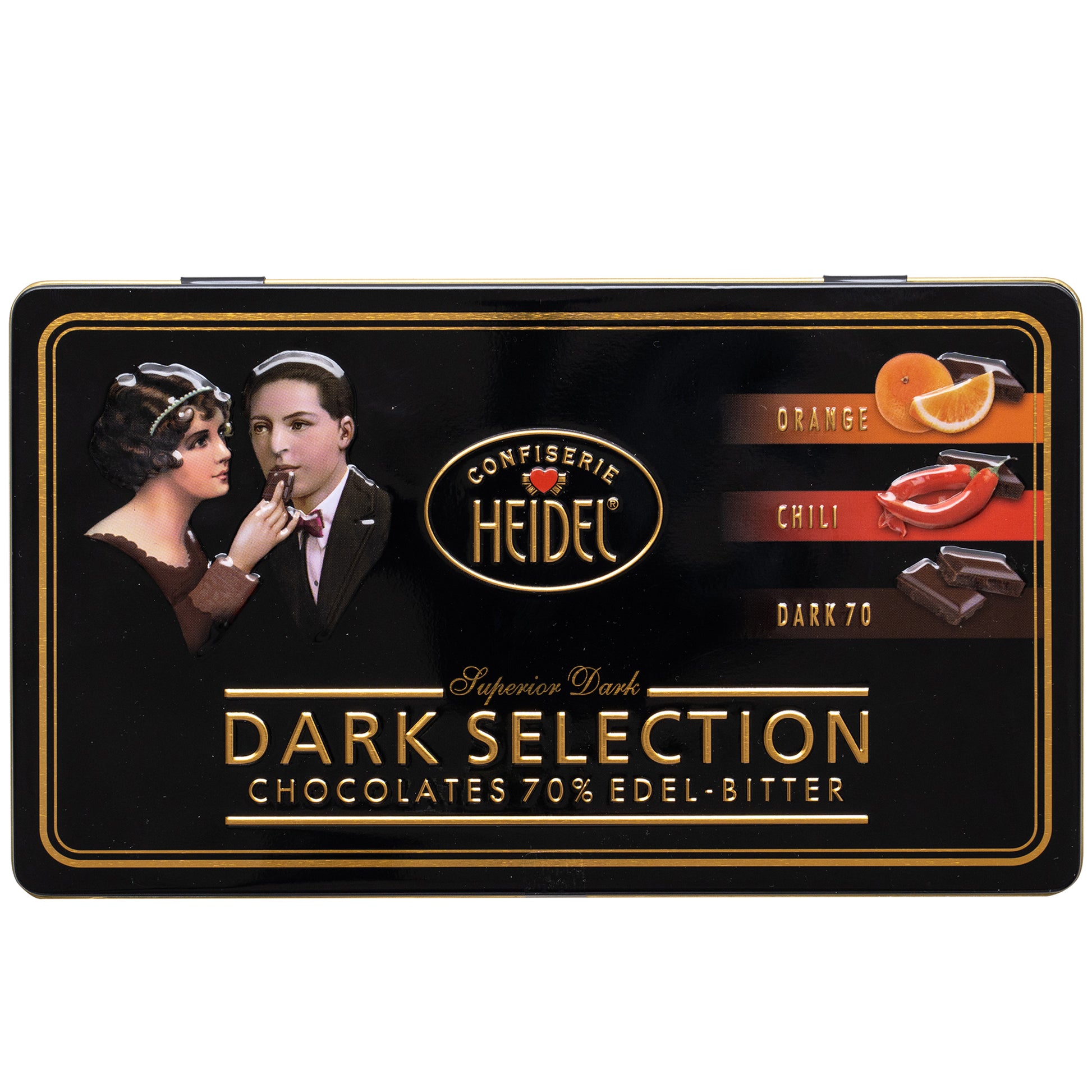 Confiserie Heidel 70% Dark Chocolate Selection Black Label Tin | Harris Farm Online