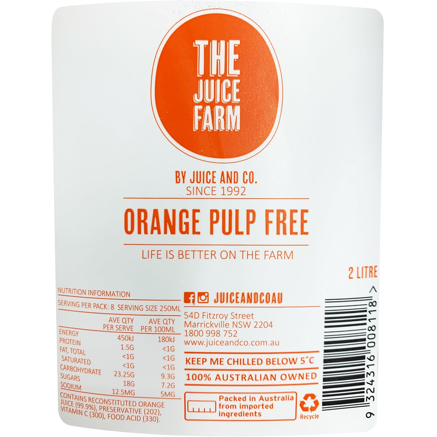 The Juice Farm Orange Pulp Free Juice 2L