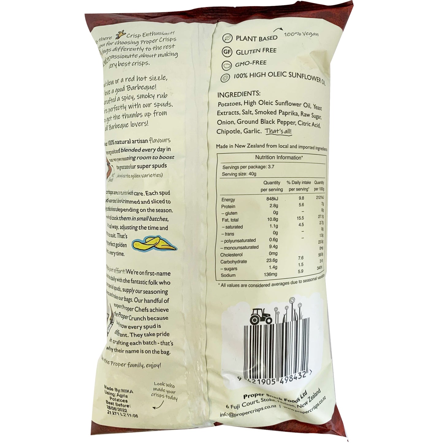 Proper Crisps Barbeque Rub Chips 150g