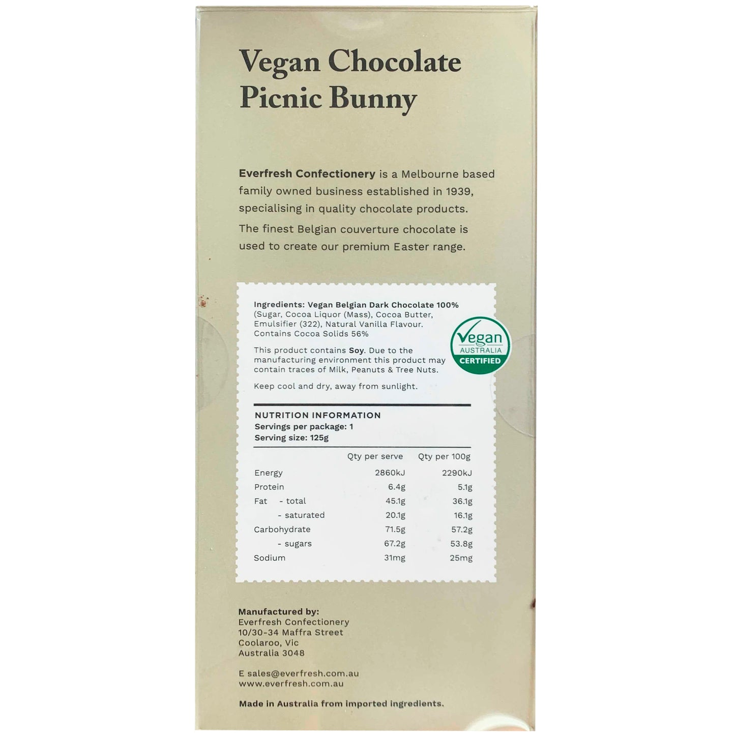 EverFresh Confectionery Vegan Dark Chocolate Picnic Bunny | Harris Farm Online