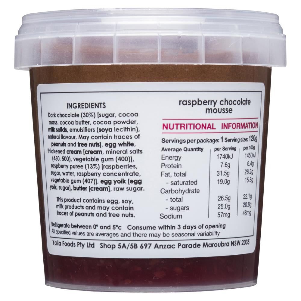 Yalla Raspberry Chocolate Mousse 120g , Frdg3-Dessert - HFM, Harris Farm Markets
 - 2