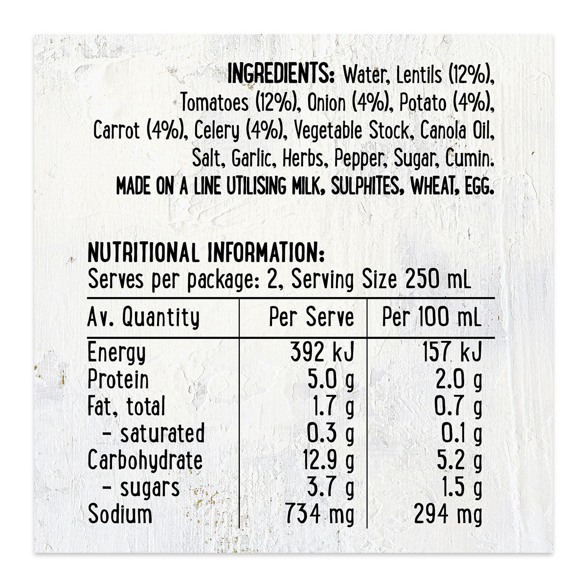 Harris Farm Soup Veg and Lentil 500ml