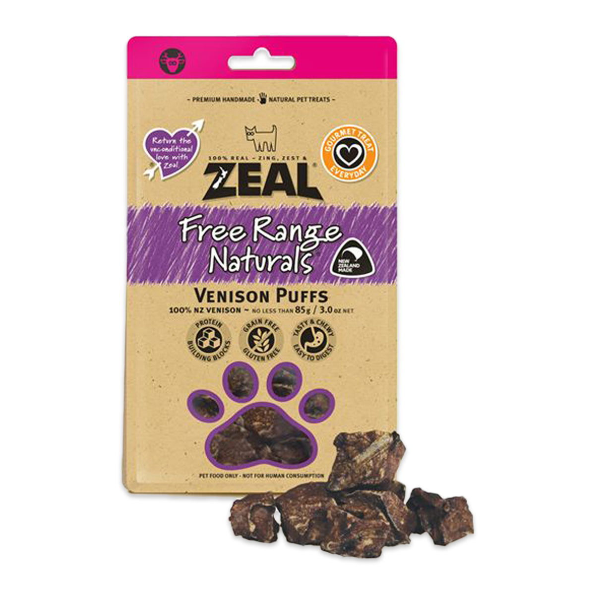 Zeal Free Range Naturals Venison Puffs Dog Treats 85g | Harris Farm Online