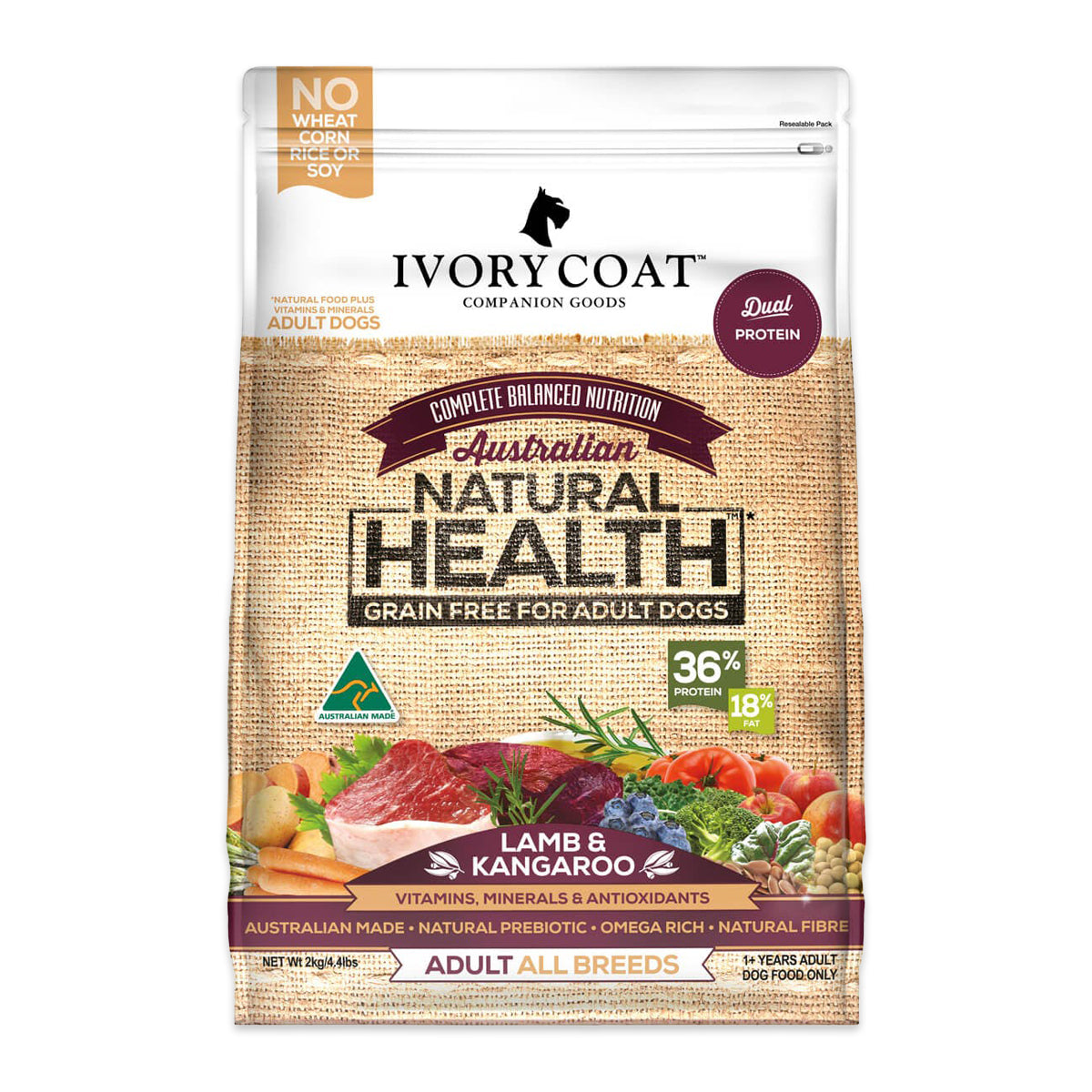 Ivory Coat Grain Free Lamb and Kangaroo Adult Dog Food 2kg | Harris Farm Online