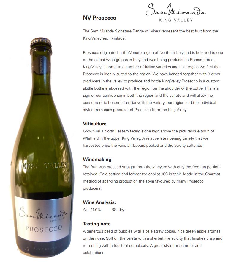 Sam Miranda Prosecco King Valley VIC | Harris Farm Online