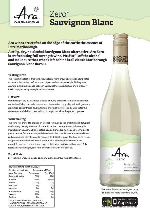 Ara Zero Alcohol Free Sauvignon Blanc | Harris Farm Online