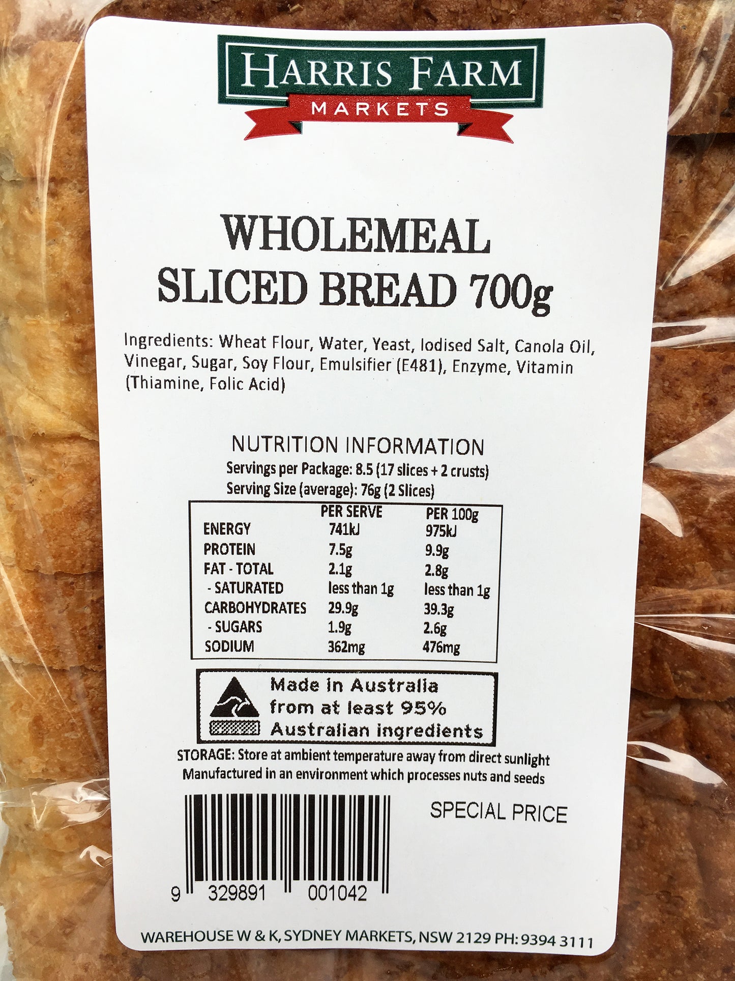 Harris Farm Sliced Bread Wholemeal | Harris Farm Online