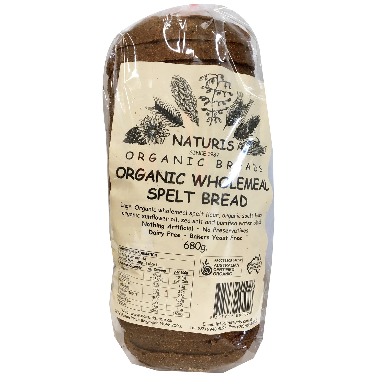 Naturis Organic Breads Wholemeal Spelt Loaf 680g